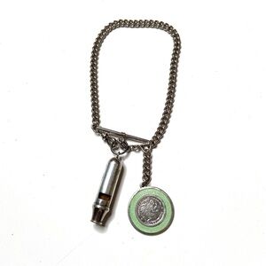 Antique Sterling Cop Whistle With Sterling & Enamel Saint Christopher Medallion